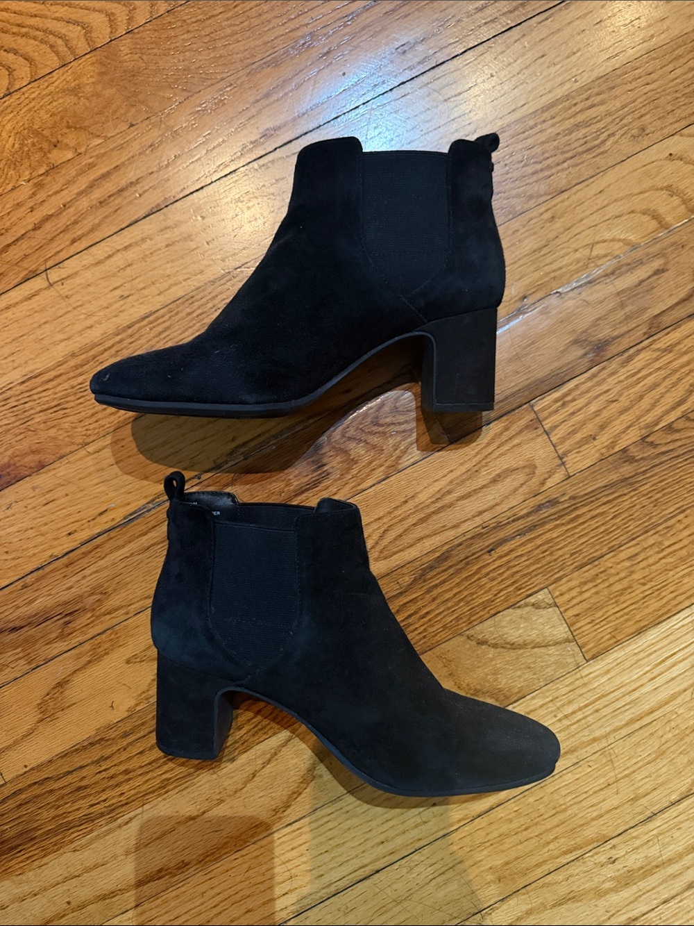 Anne Klein Black Suede Block Heel Ankle Booties